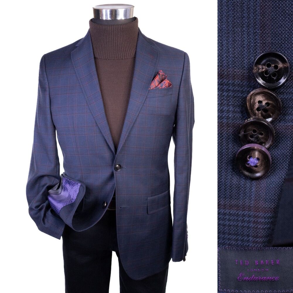 TED BAKER Endurance JAY SPJ Sport Coat Jacket Blazer Sz 36R Plaid Wool 2-Button